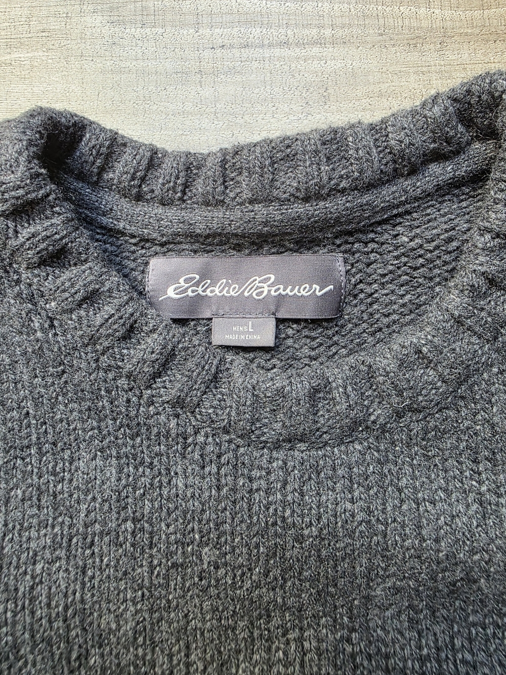 Eddie Bauer Men's Wool Blend Patterned Charcoal Knit Sweater